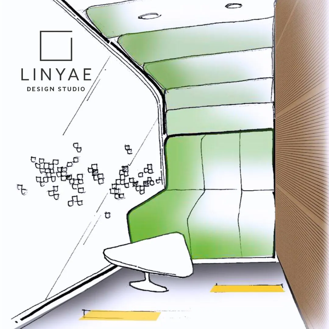 Concept sketch of a booth seating nook